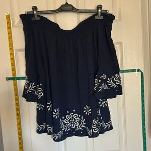 Torrid off-shoulder blouse. Blue with white flower embroidery. Torrid size 2 (2X